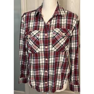 Forever 21 Red/Blue/White Plaid Button Up Collared Shirt, Flannel, Medium
